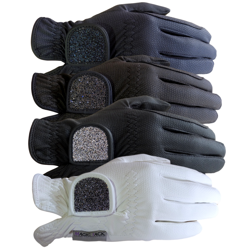 Haukeschmidt 'a touch of Magic Tack' riding gloves Crystal Fabric Black