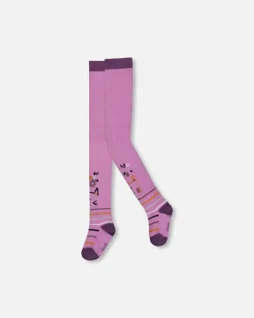 Jacquard Cat Tights Lilac