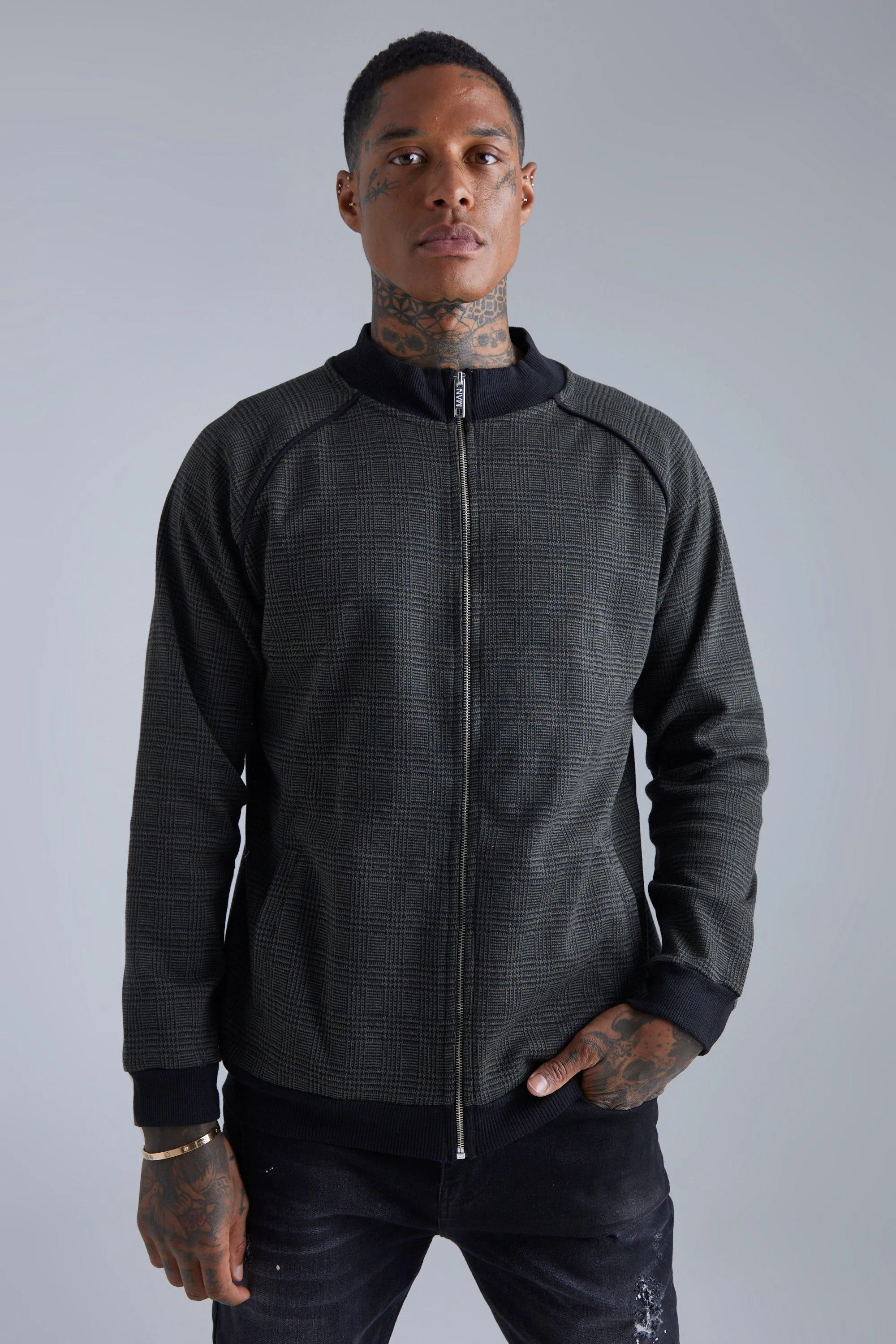 Jacquard Check Raglan Tracktop