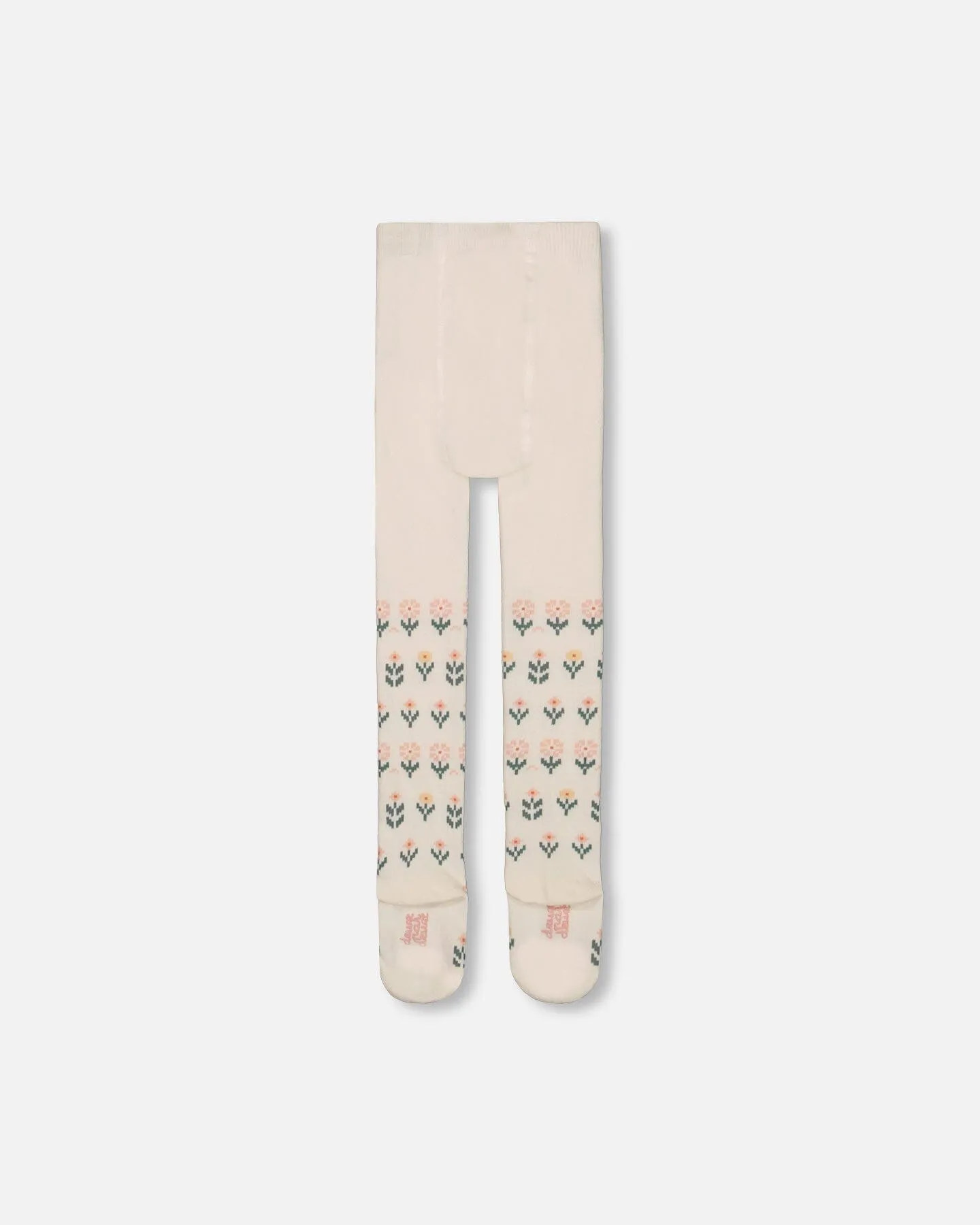 Jacquard Tights Off White With Flowers