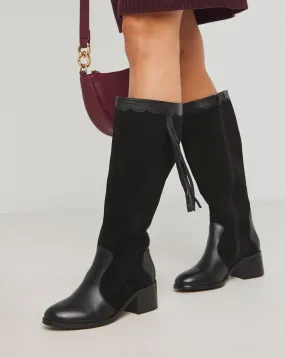 Joe Browns Knee High Riding Boot With Patch Work Detail E Fit Super Curvy Calf | Simply Be