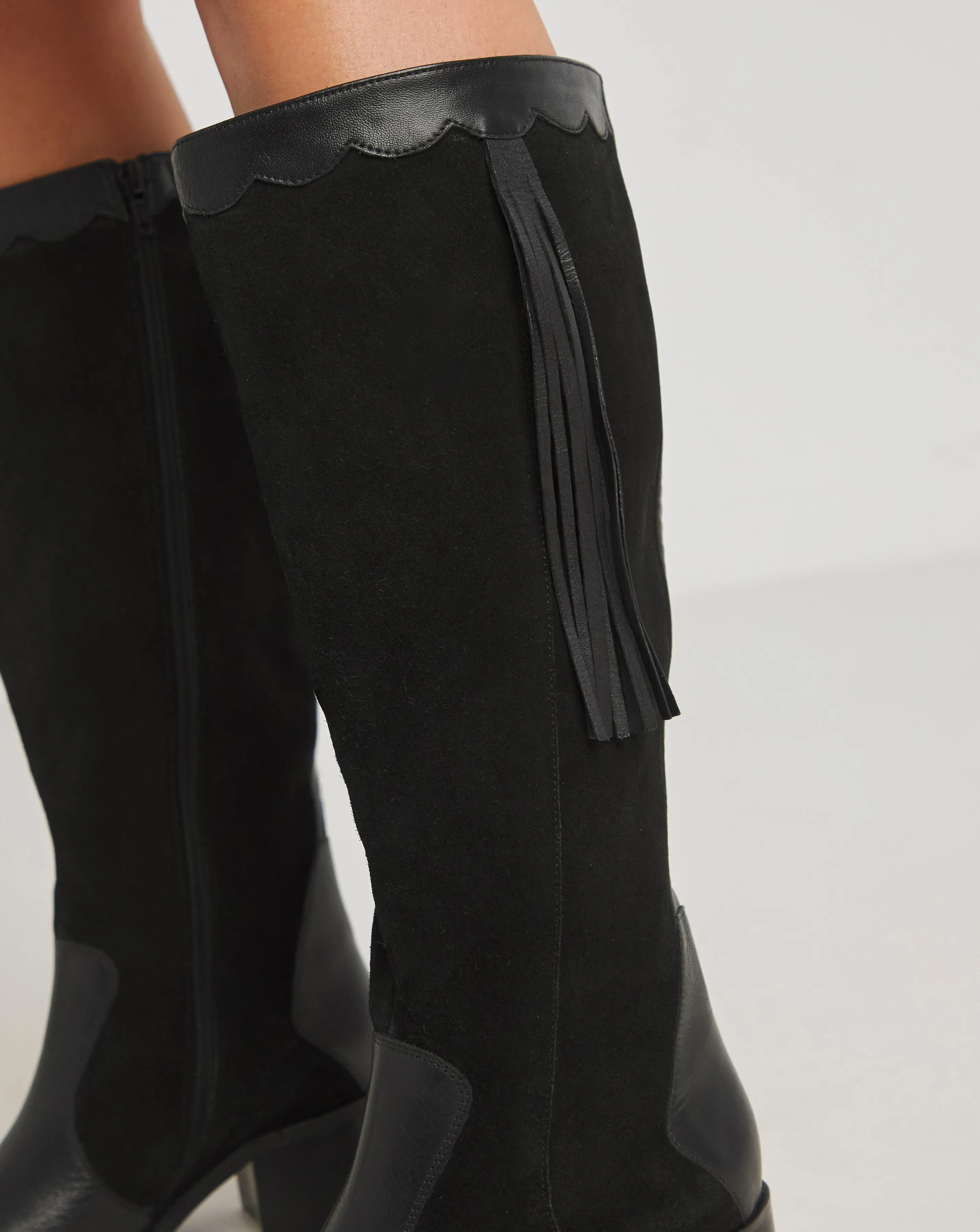 Joe Browns Knee High Riding Boot With Patch Work Detail E Fit Super Curvy Calf | Simply Be