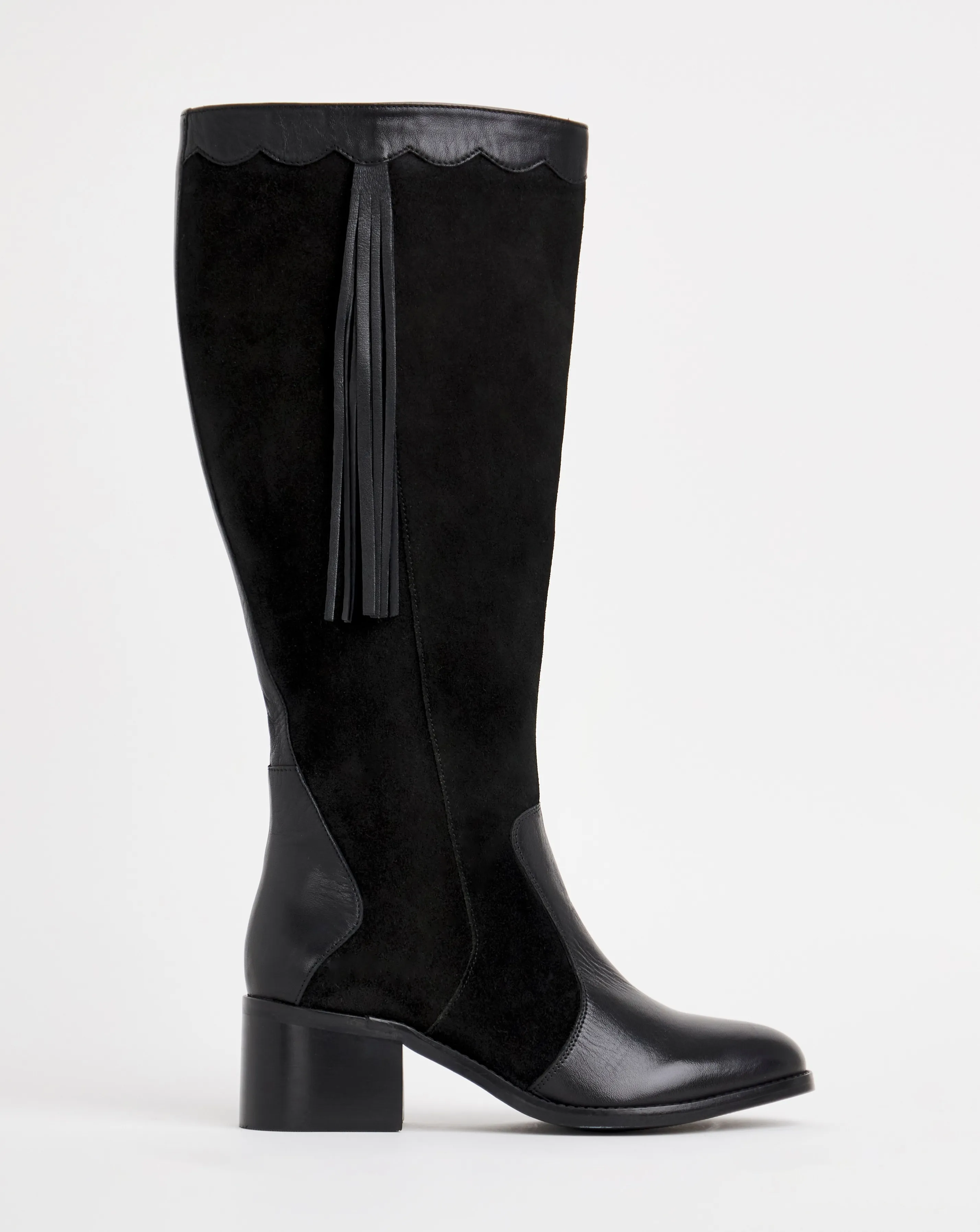 Joe Browns Knee High Riding Boot With Patch Work Detail E Fit Super Curvy Calf | Simply Be