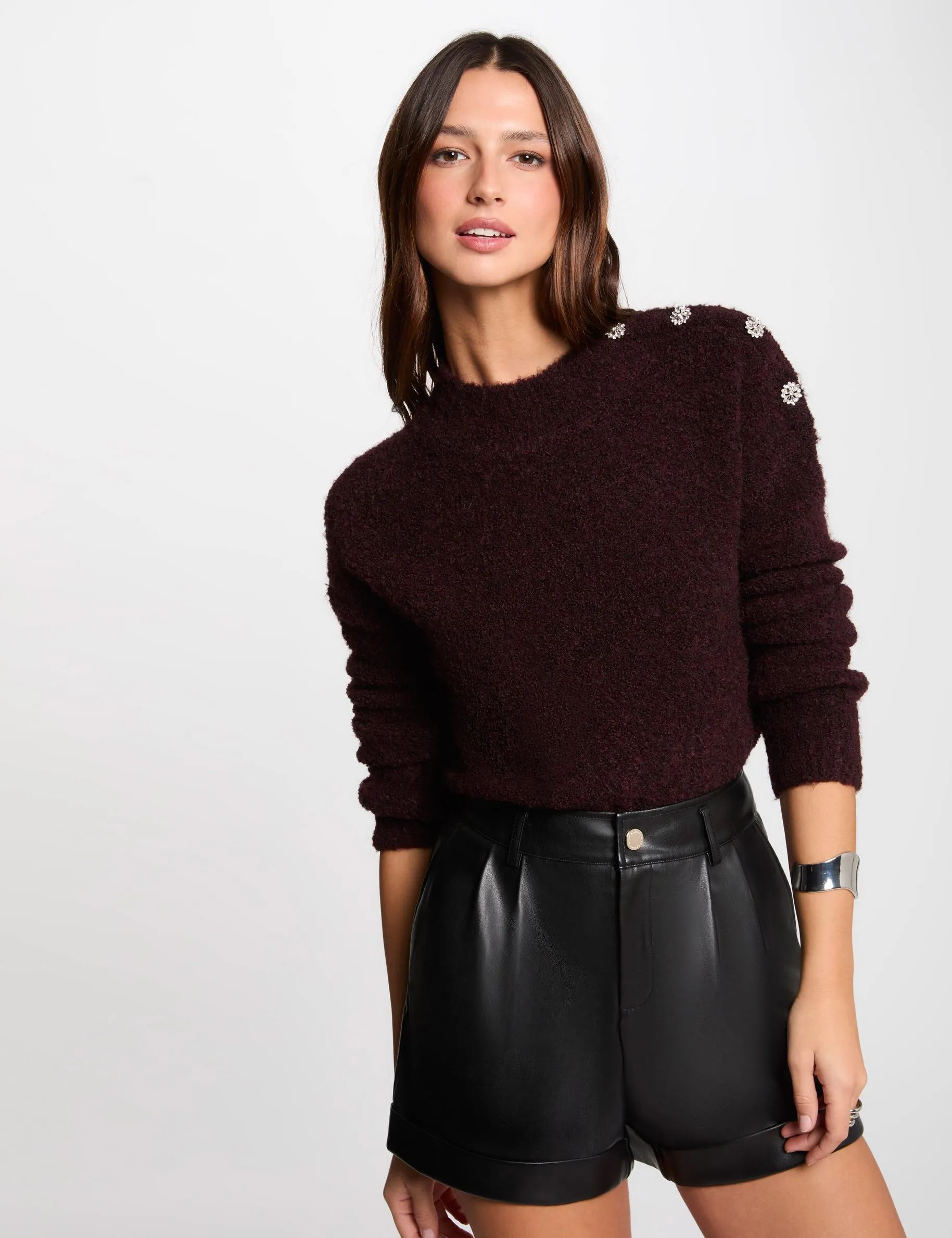 Jumper high collar and buttons plum women