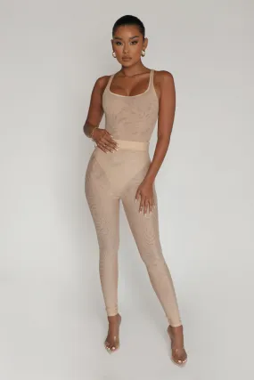 Just High Waisted Mesh Leggings- Beige