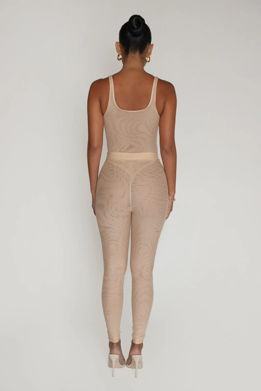 Just High Waisted Mesh Leggings- Beige