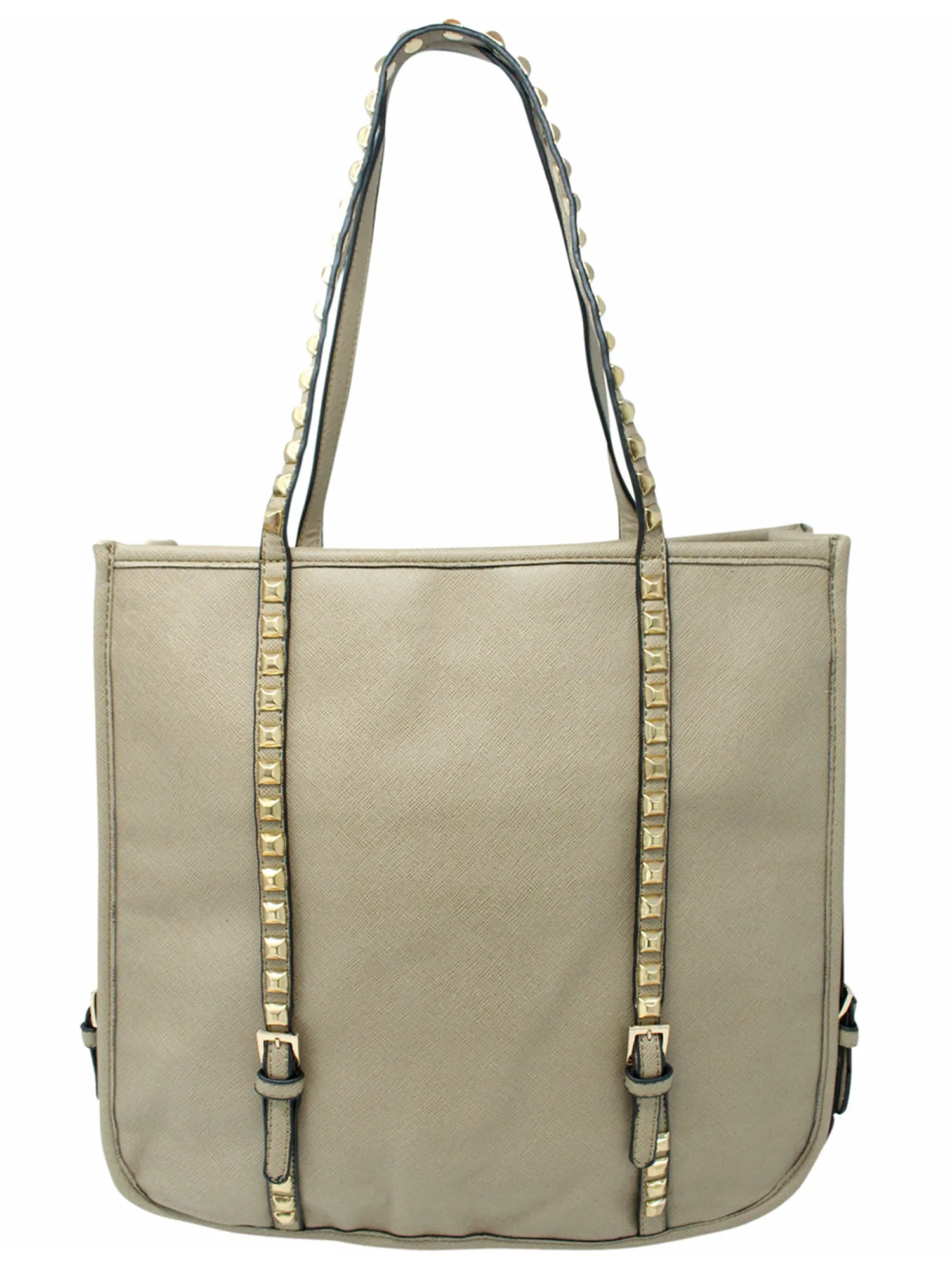 Khaki Tote Bag With Long Studded Straps