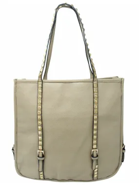 Khaki Tote Bag With Long Studded Straps