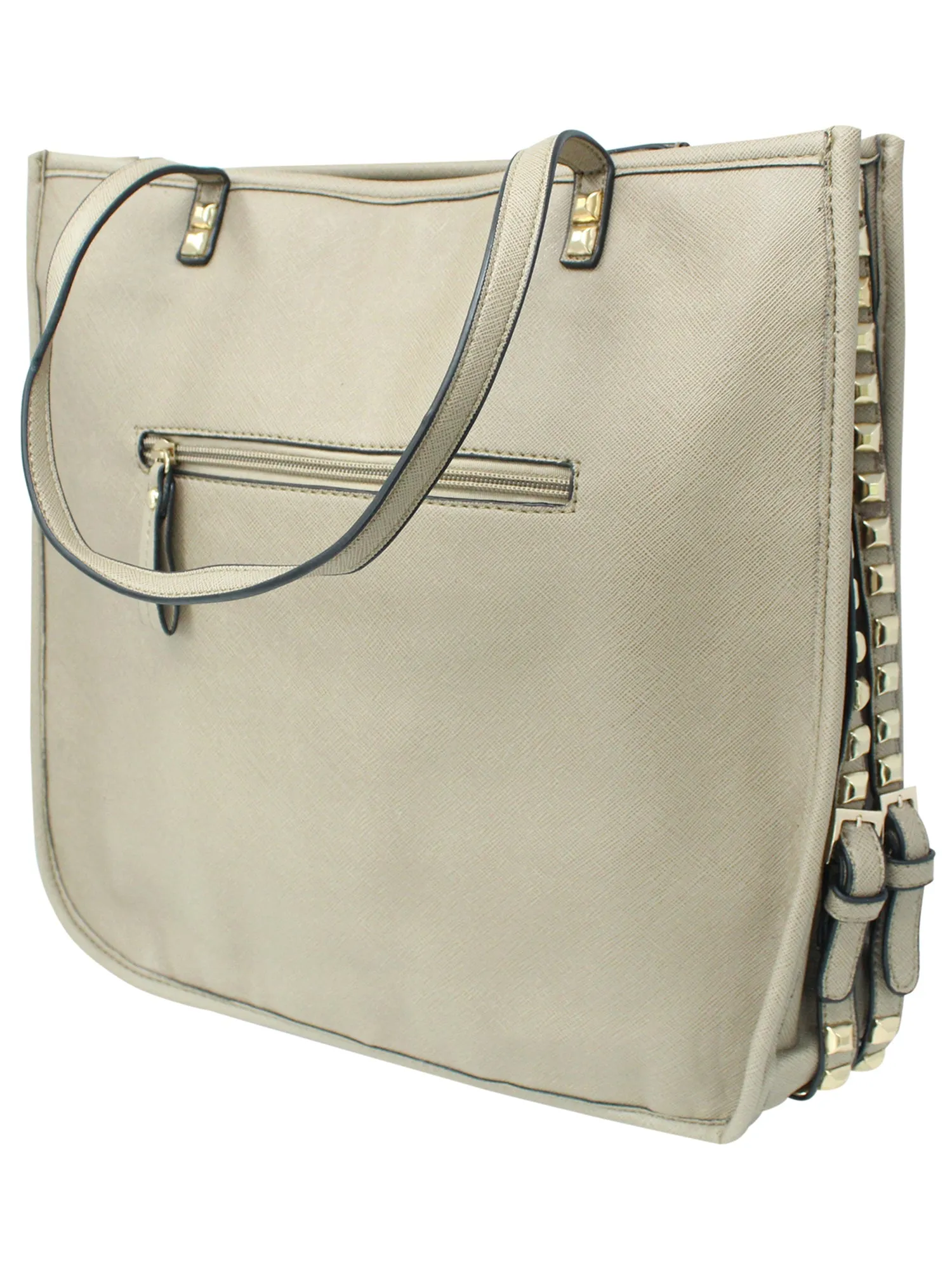 Khaki Tote Bag With Long Studded Straps