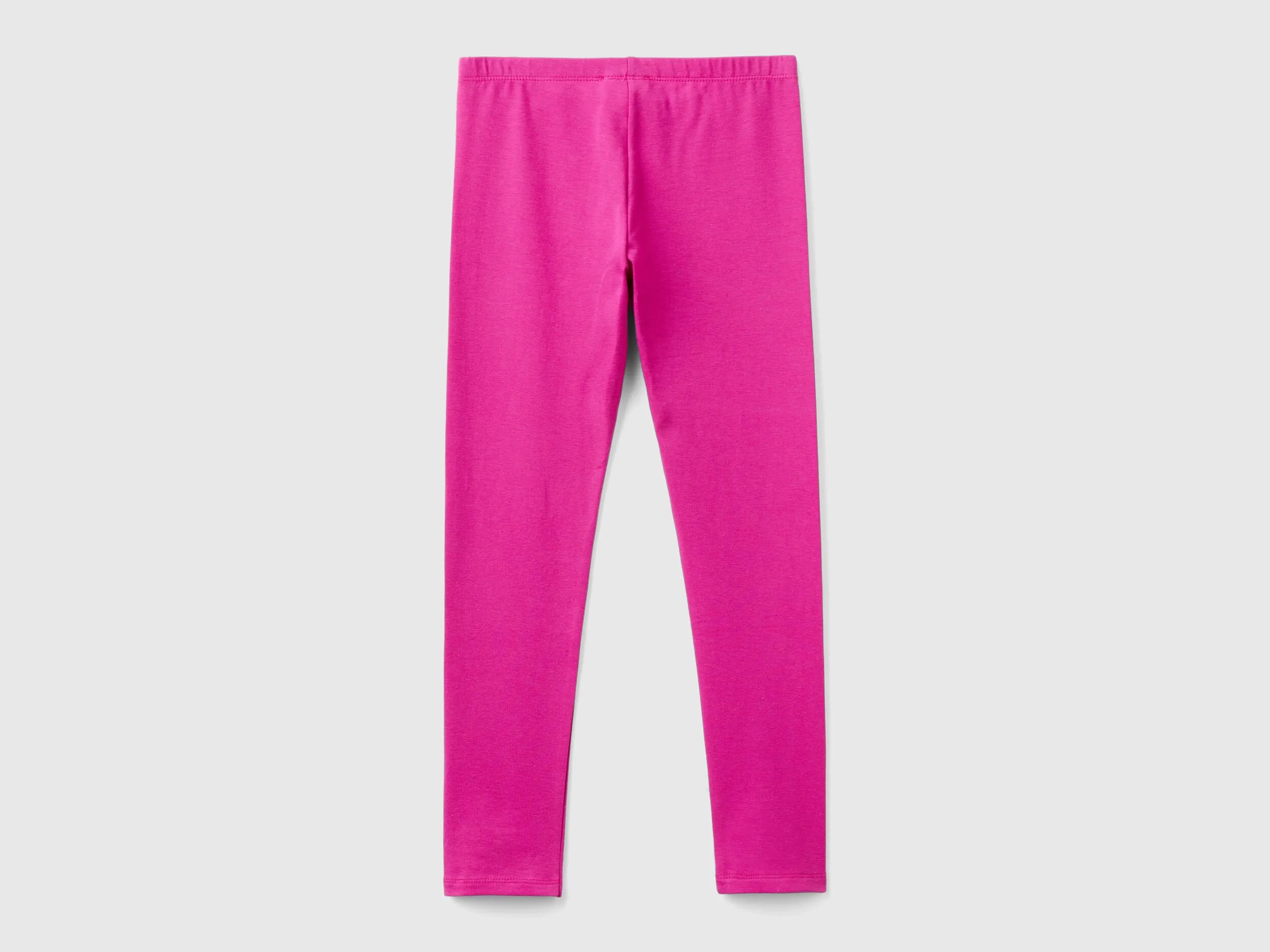 Leggings in stretch cotton with logo - Fuchsia | Benetton