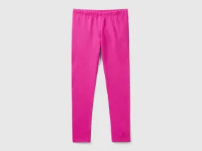 Leggings in stretch cotton with logo - Fuchsia | Benetton