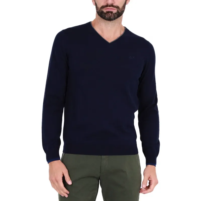 MAGLIA UOMO SCOLLO A V IN MISTO LANA MERINO, BLU