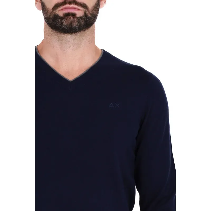 MAGLIA UOMO SCOLLO A V IN MISTO LANA MERINO, BLU