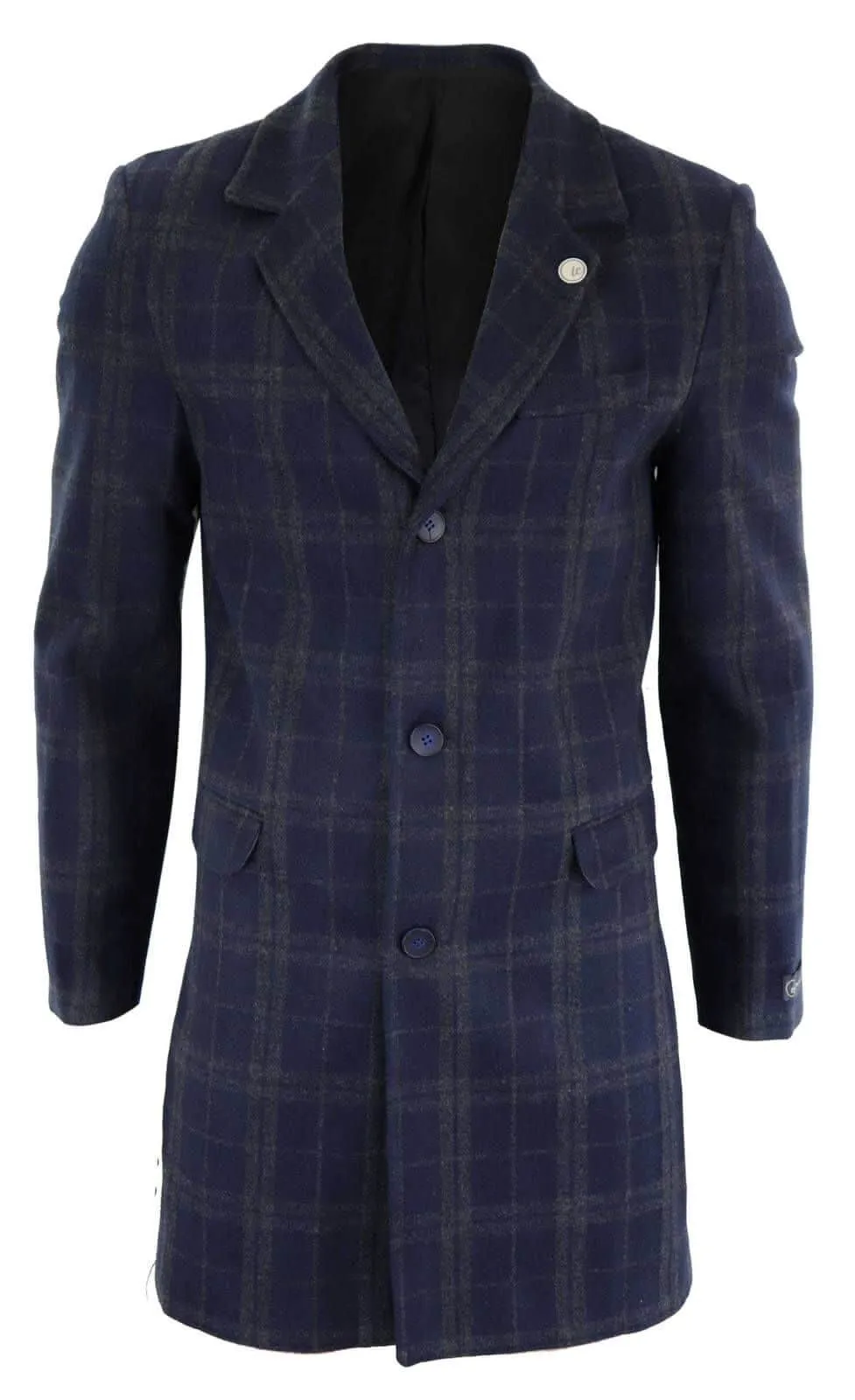 Men's 3/4 Wool Overcoat-Blue