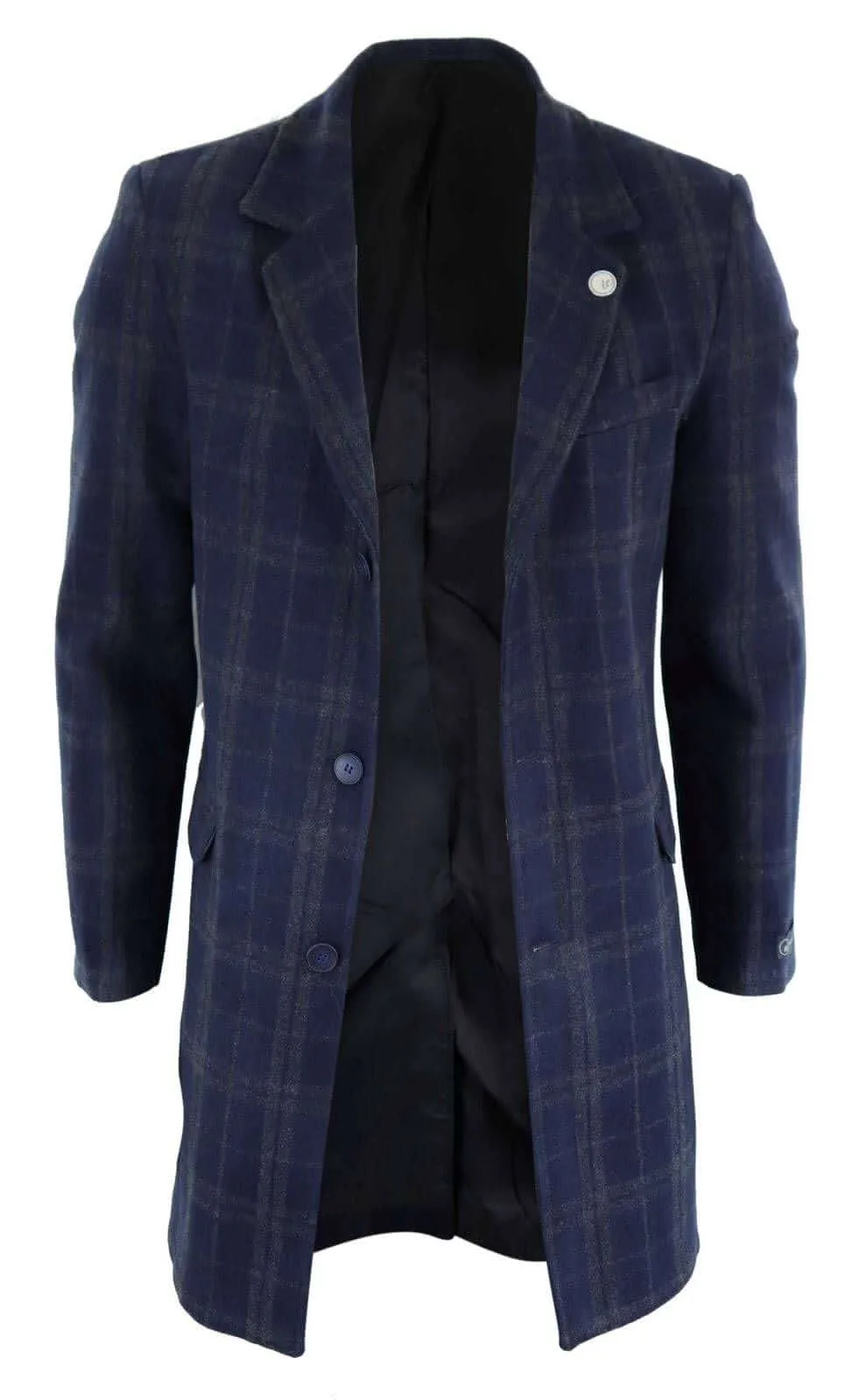 Men's 3/4 Wool Overcoat-Blue