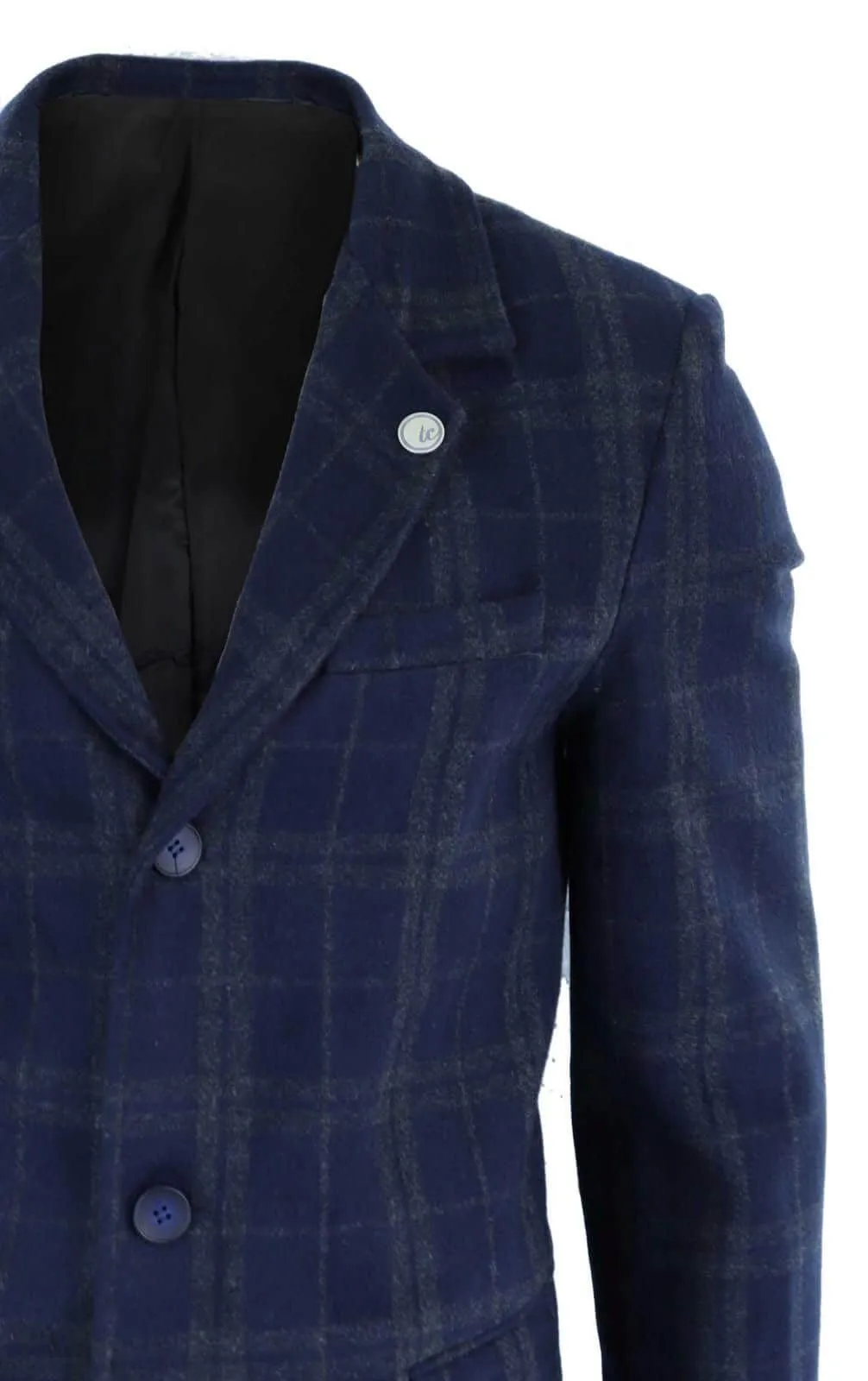 Men's 3/4 Wool Overcoat-Blue