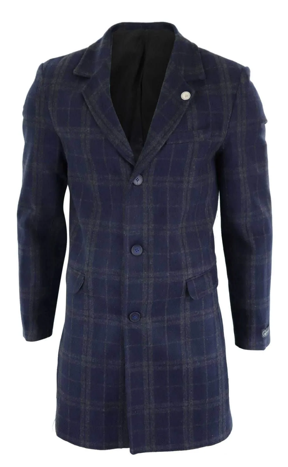 Men's 3/4 Wool Overcoat-Blue