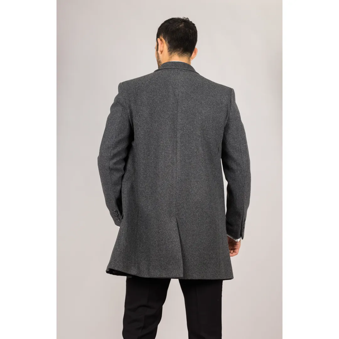 Men's Classic Collar Wool Blend Grey Overcoat