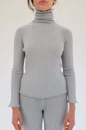 Merino Ribbed Turtleneck - Cement