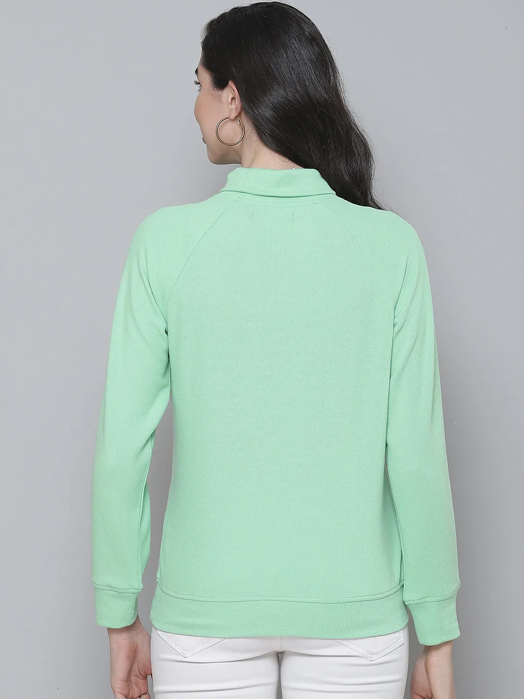 Mint Green Rib Turtle Neck Raglan Sweat Top