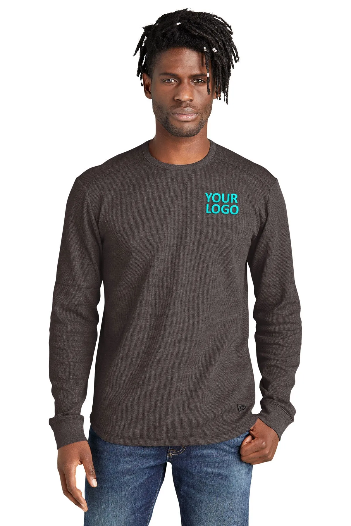 New Era Thermal Long Sleeve Custom T Shirts, Black Heather