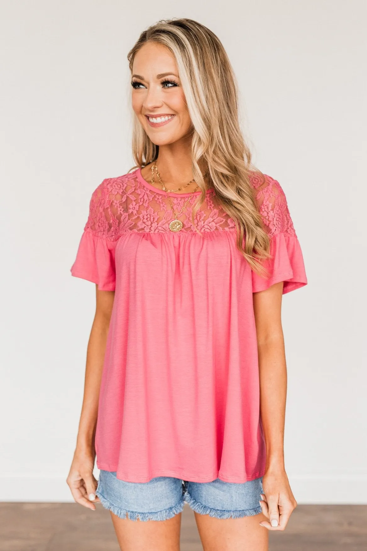 Now & Forever Yours Lace Top- Bubblegum Pink