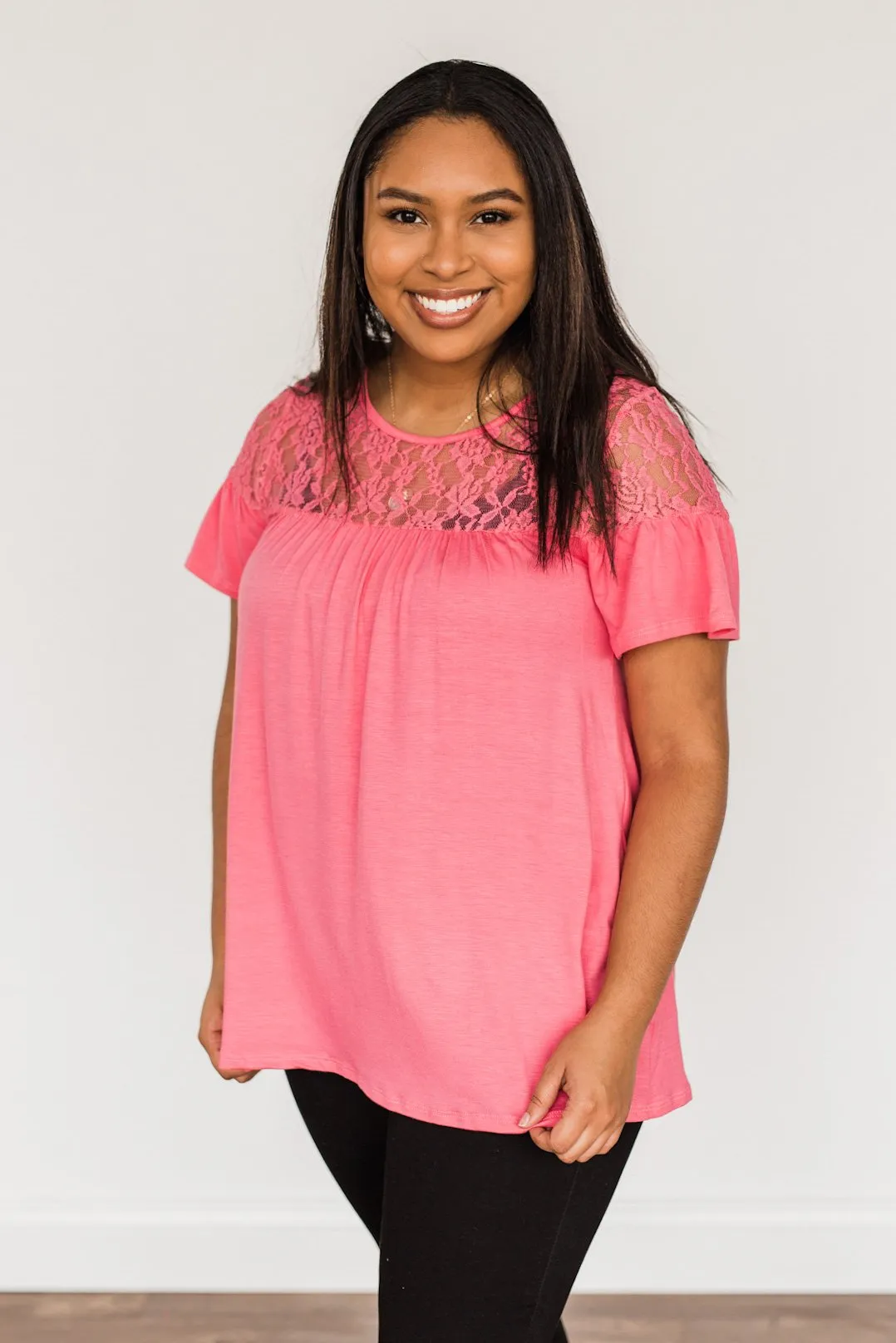 Now & Forever Yours Lace Top- Bubblegum Pink