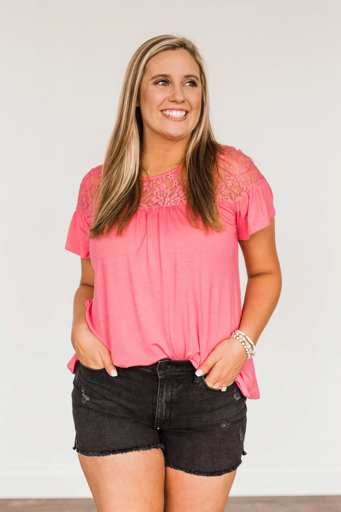 Now & Forever Yours Lace Top- Bubblegum Pink