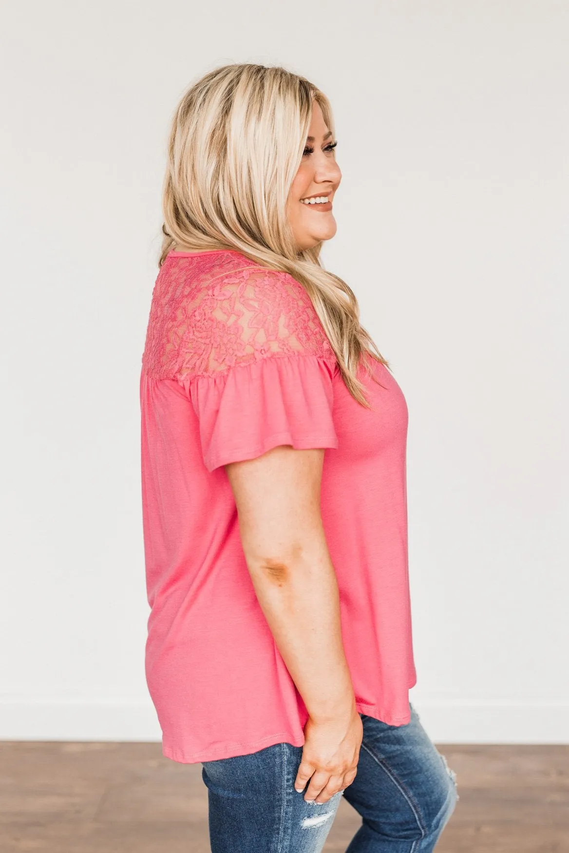 Now & Forever Yours Lace Top- Bubblegum Pink