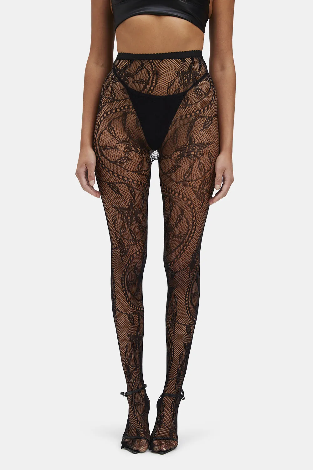 opaque lace tights in black