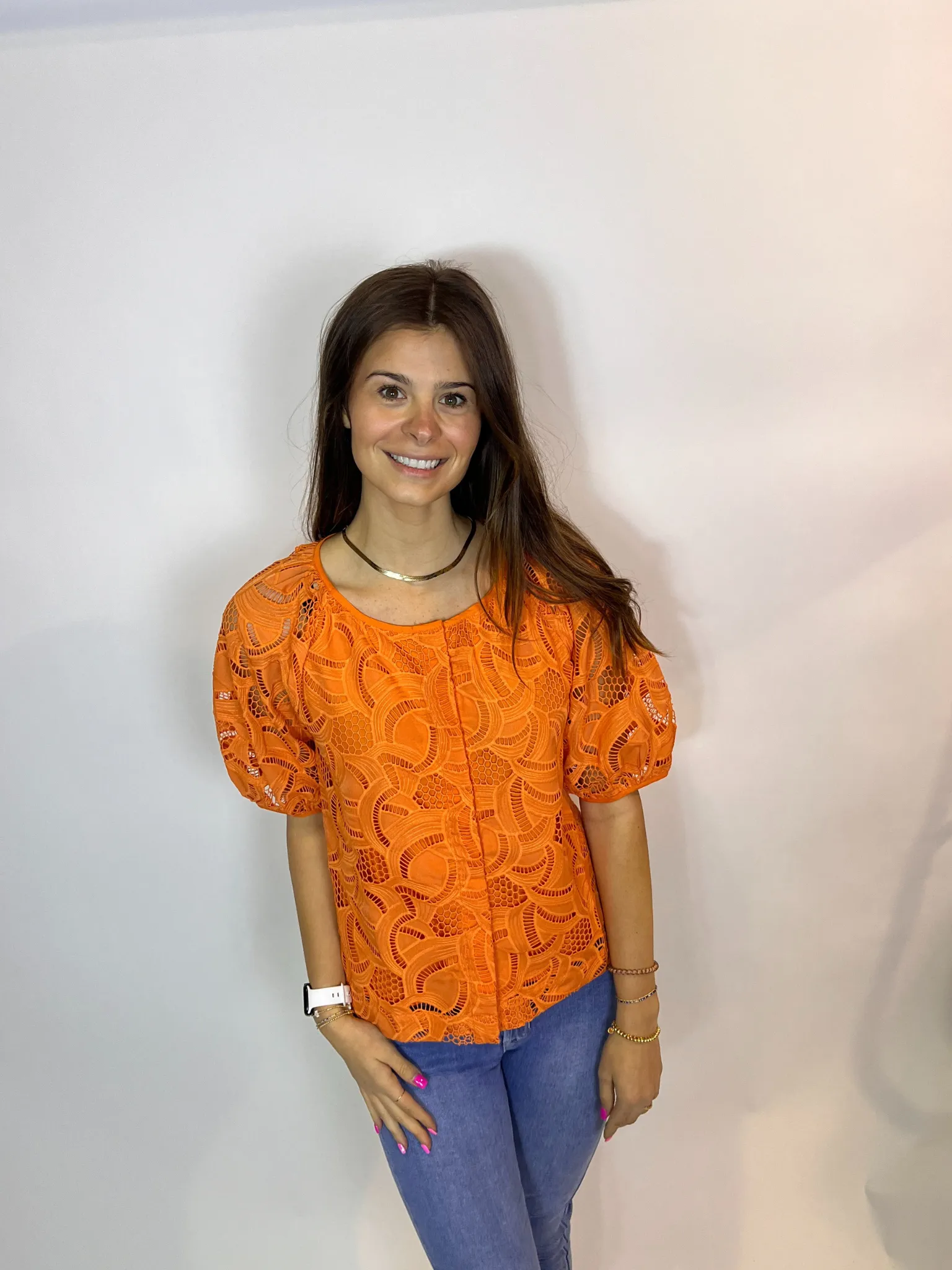 Orange Button Lace Top