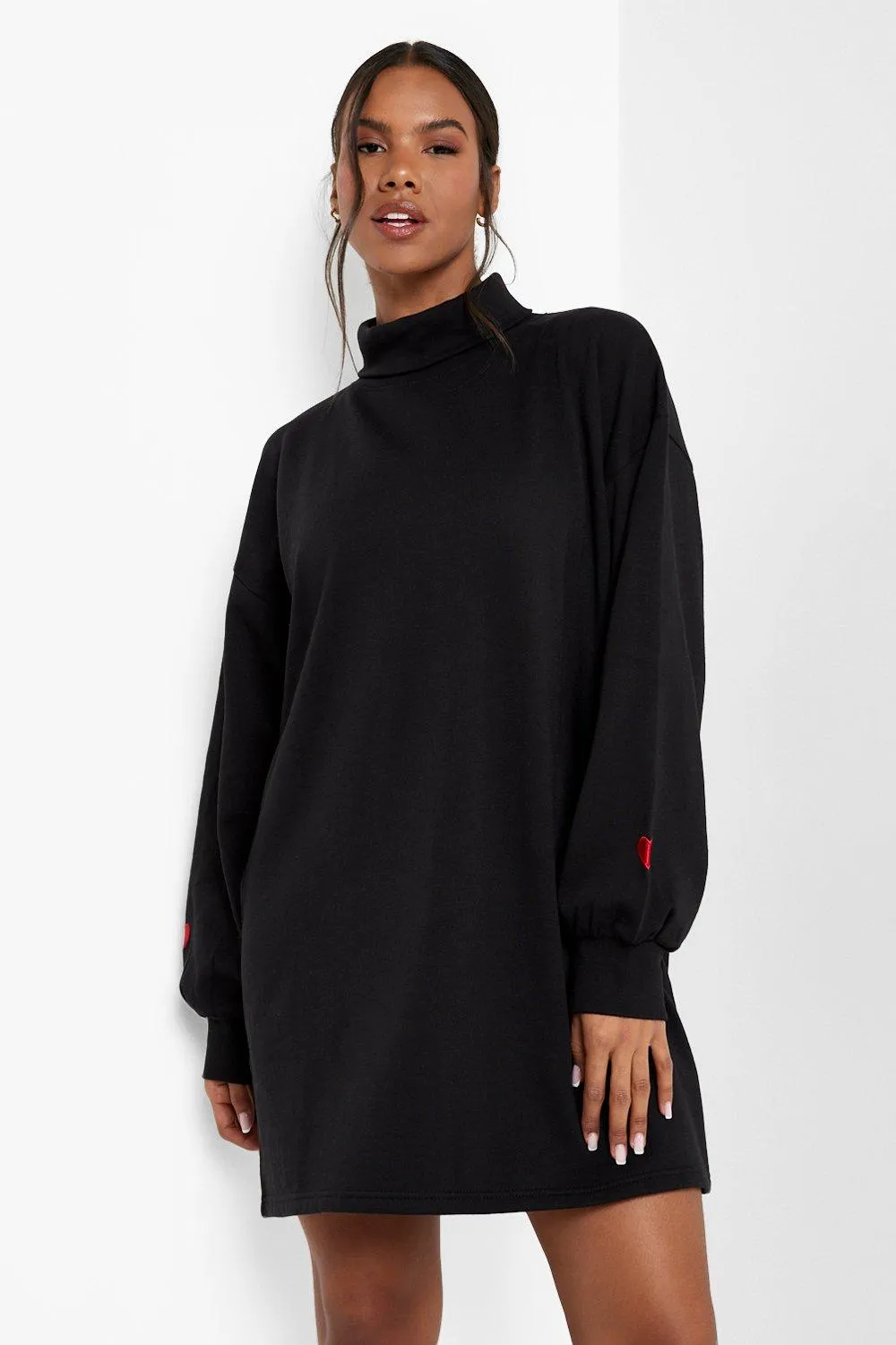 Oversized Turtleneck Embroidered Sweat Dress