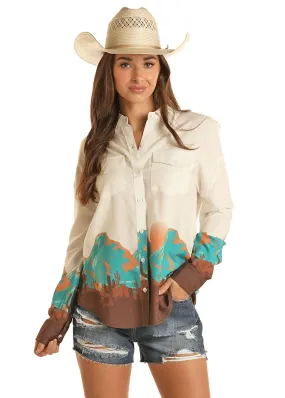 Panhandle Slim Womens Boyfriend Fit Desert Scenery Long Sleeve Shirt