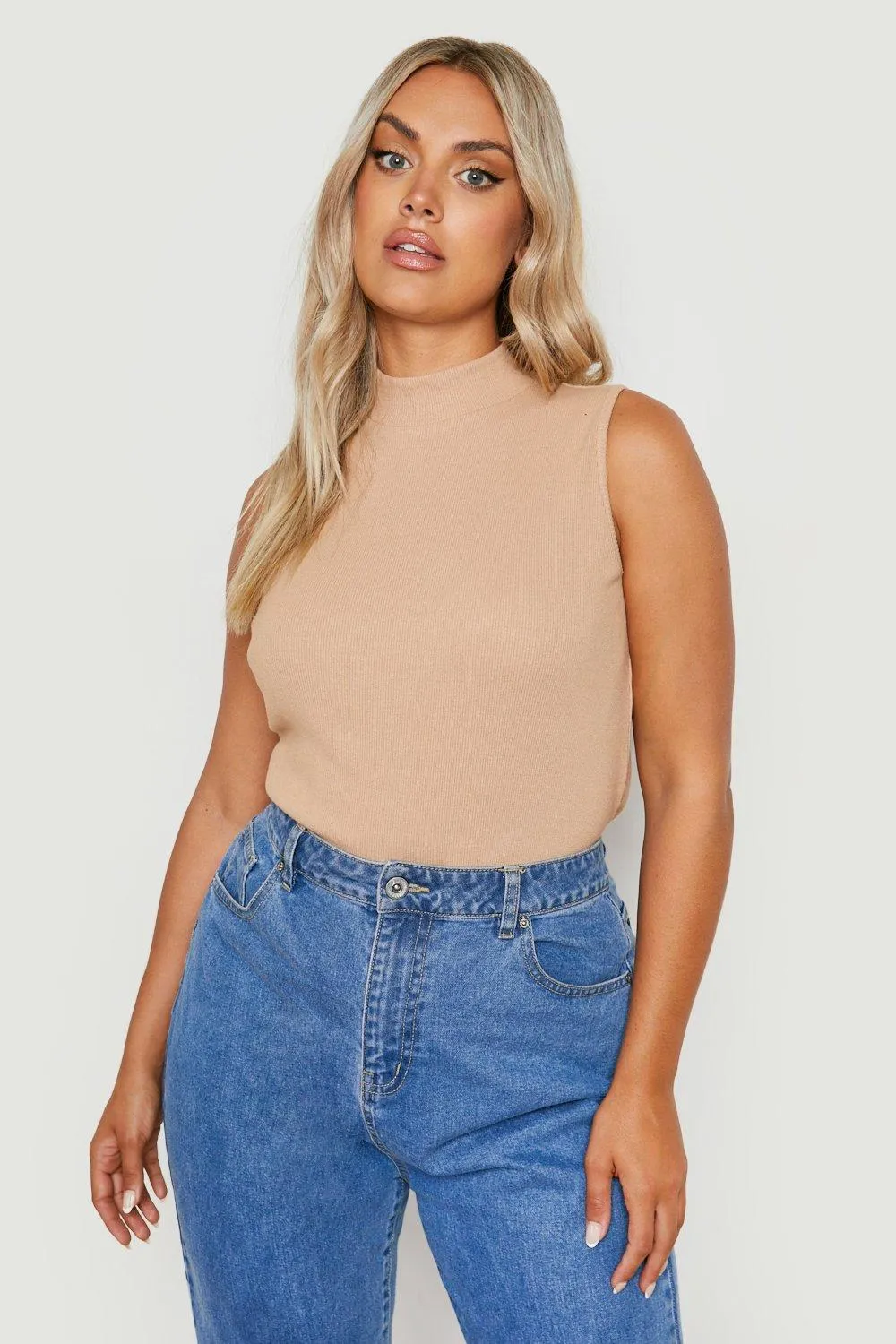 Plus Knitted Rib Turtleneck Top