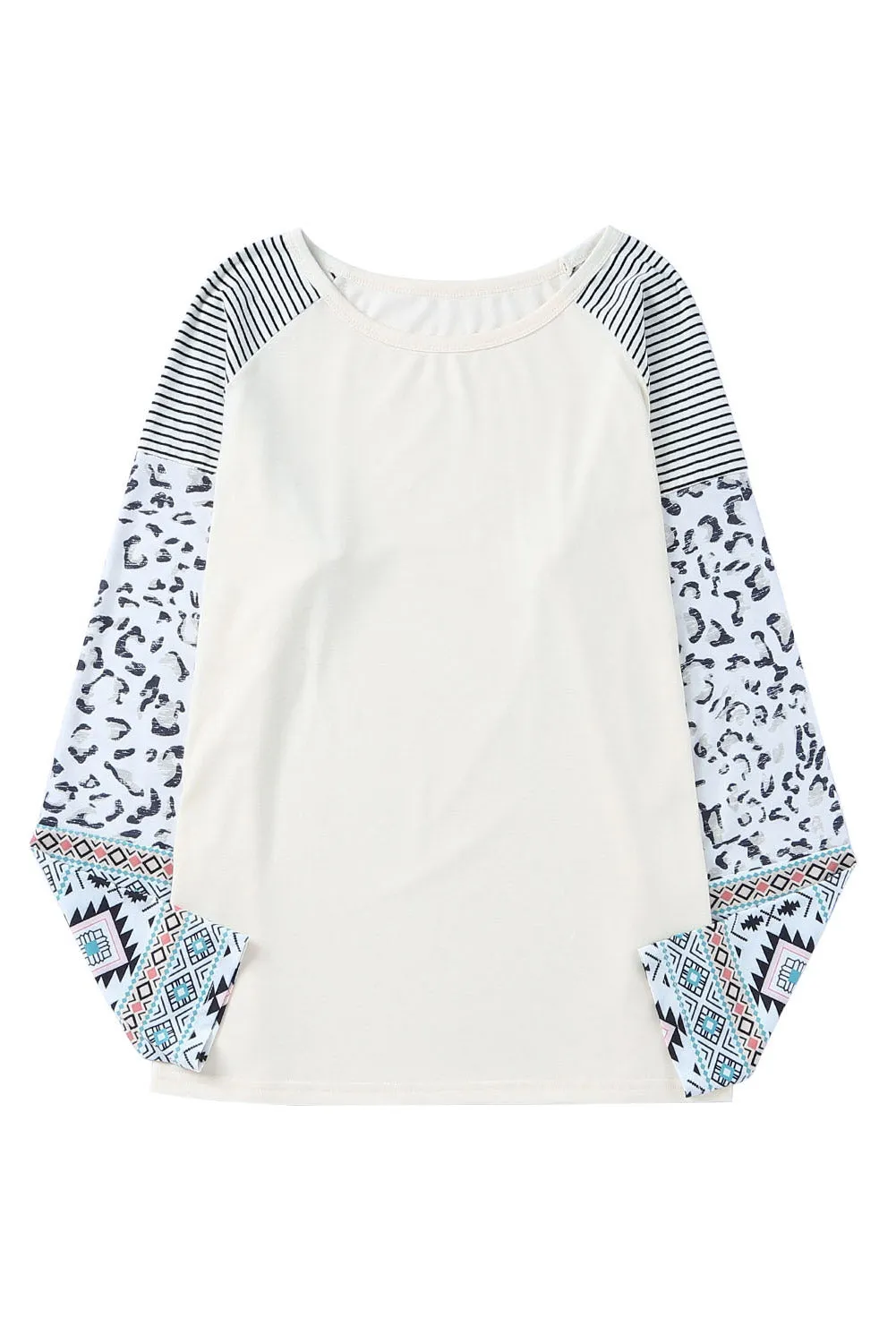 Plus Size Mixed Print Raglan Sleeve Round Neck Top