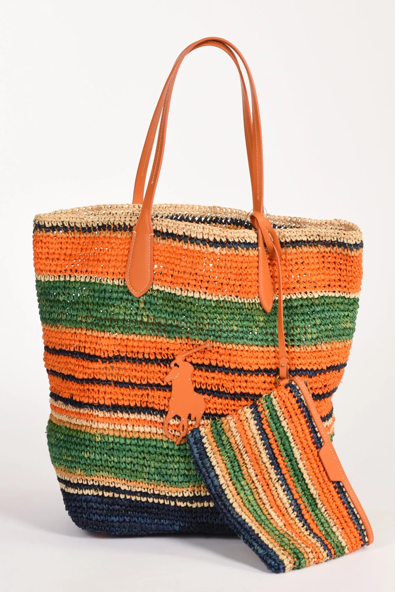 Polo Ralph Lauren Borsa Raffia Arancio/multicolor Donna