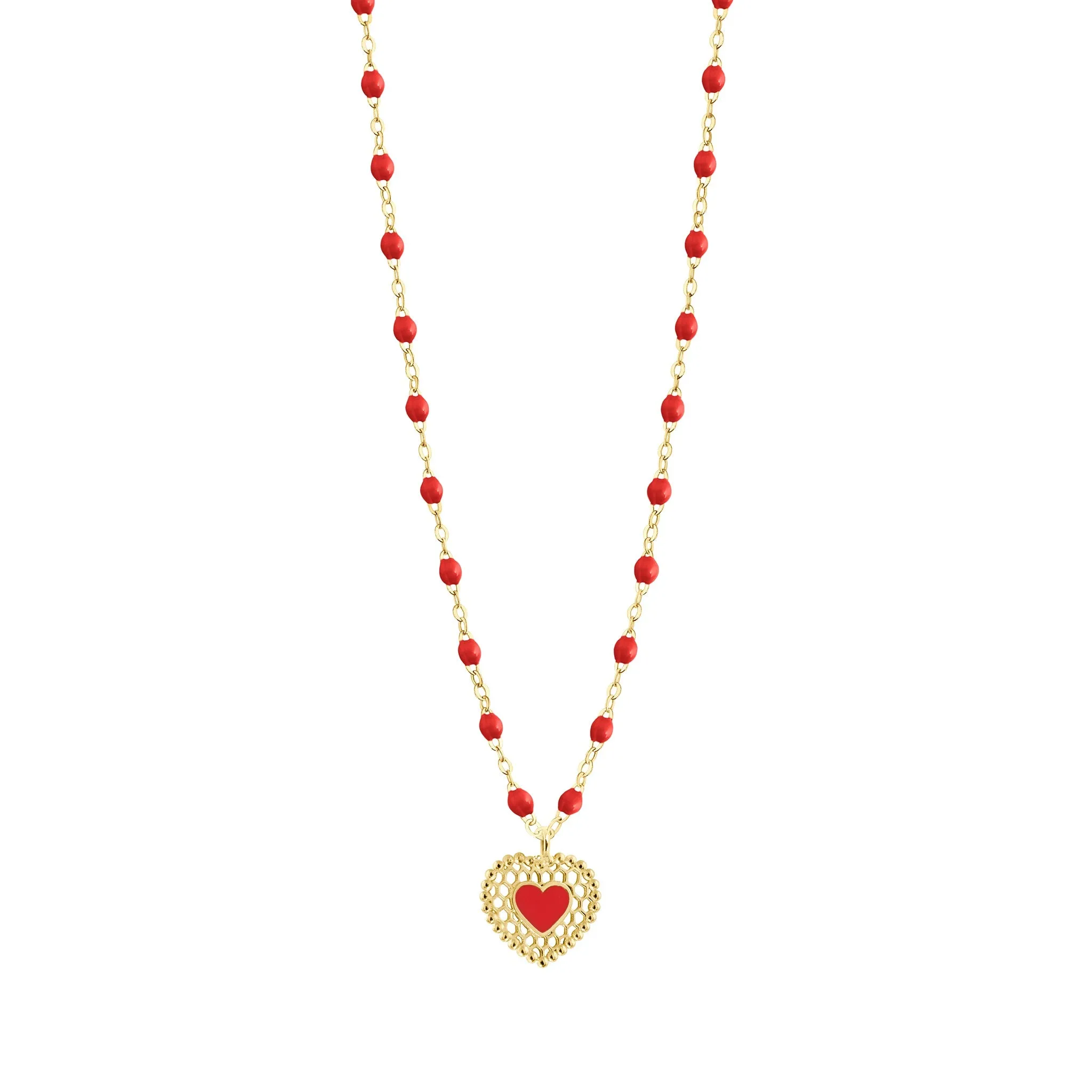 Poppy Lace Heart Necklace, Yellow Gold, 16.5