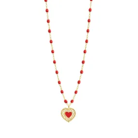 Poppy Lace Heart Necklace, Yellow Gold, 16.5