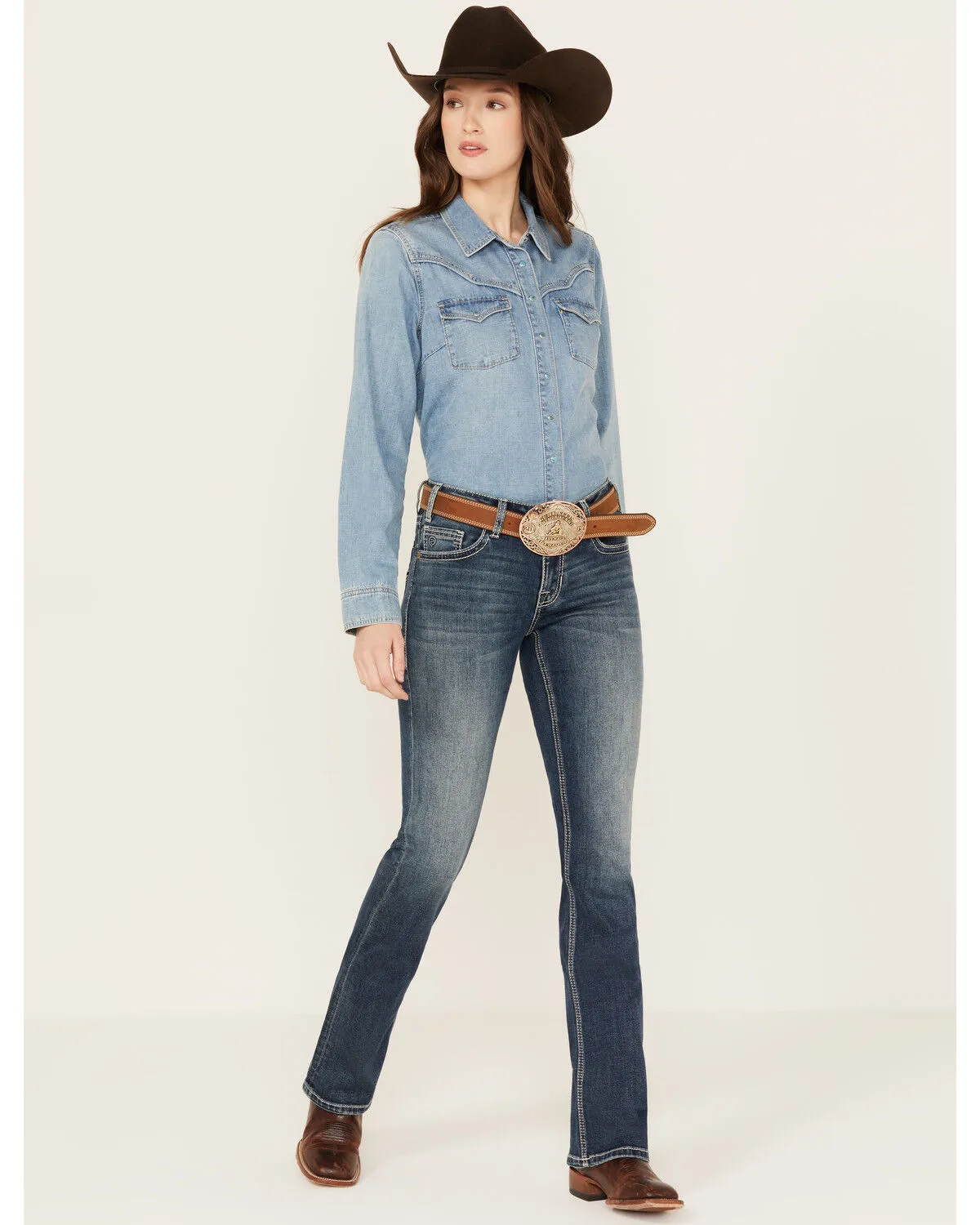 Product Name:  Panhandle Women's Medium Wash Mid Rise Stretch Riding Jeans