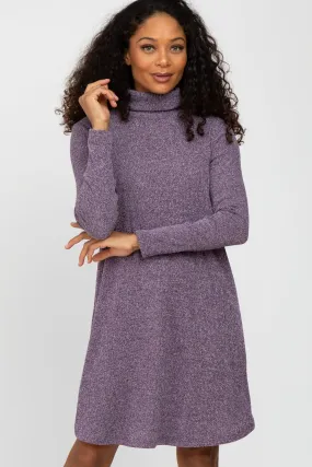 Purple Ribbed Turtleneck Dress