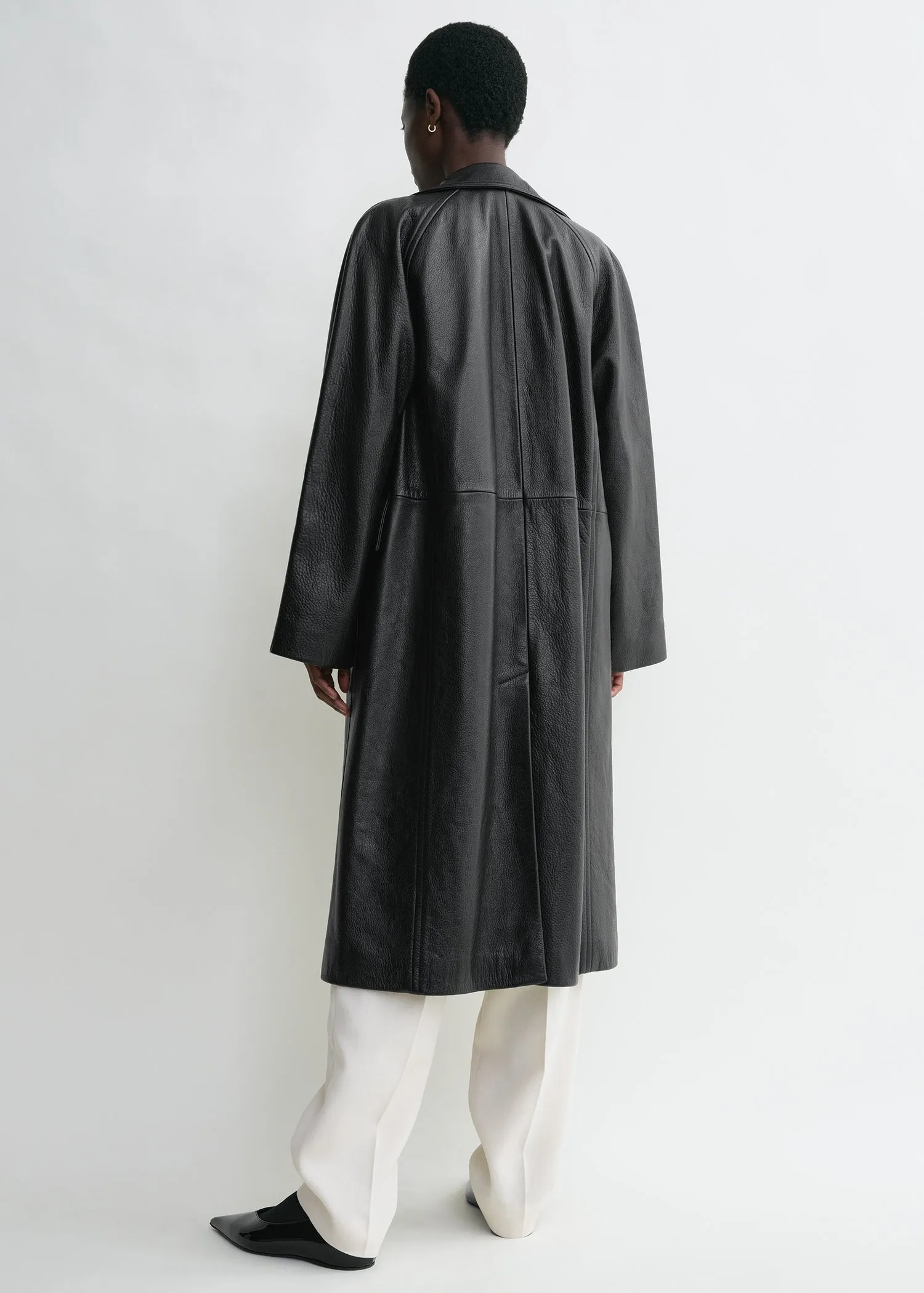 Raglan-sleeve leather coat black