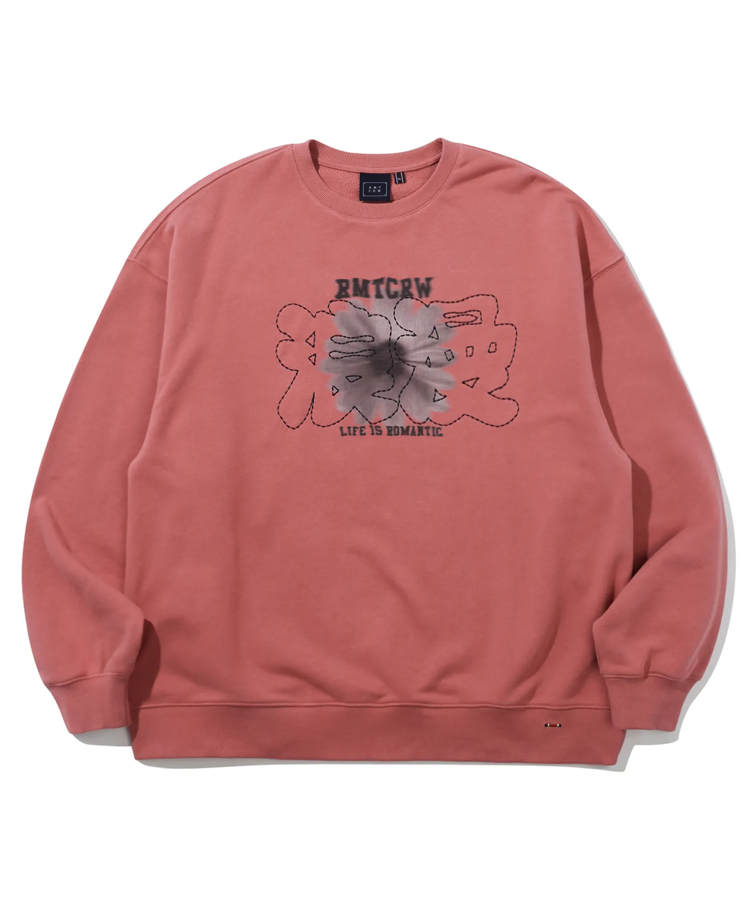 ROMANTIC CROWN  |[ROMANTIC CROWN]★STITCH SLOGAN FLOWER CREWNECK