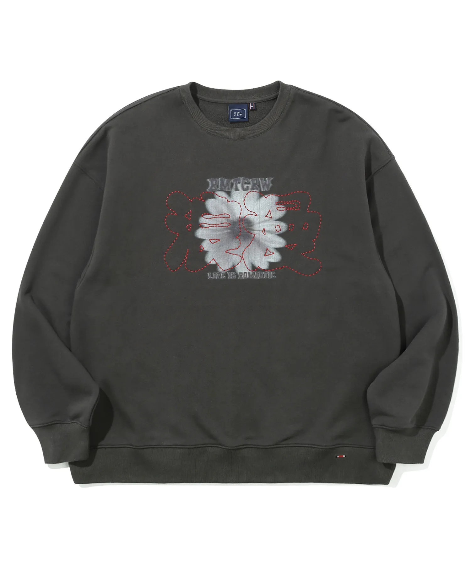 ROMANTIC CROWN  |[ROMANTIC CROWN]★STITCH SLOGAN FLOWER CREWNECK