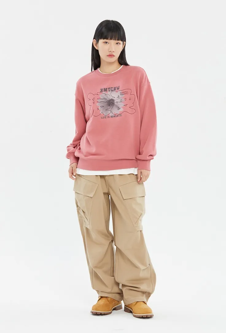 ROMANTIC CROWN  |[ROMANTIC CROWN]★STITCH SLOGAN FLOWER CREWNECK