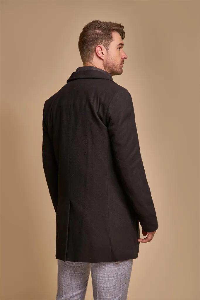 Sanford - Men's Black Wool Blend Overcoat