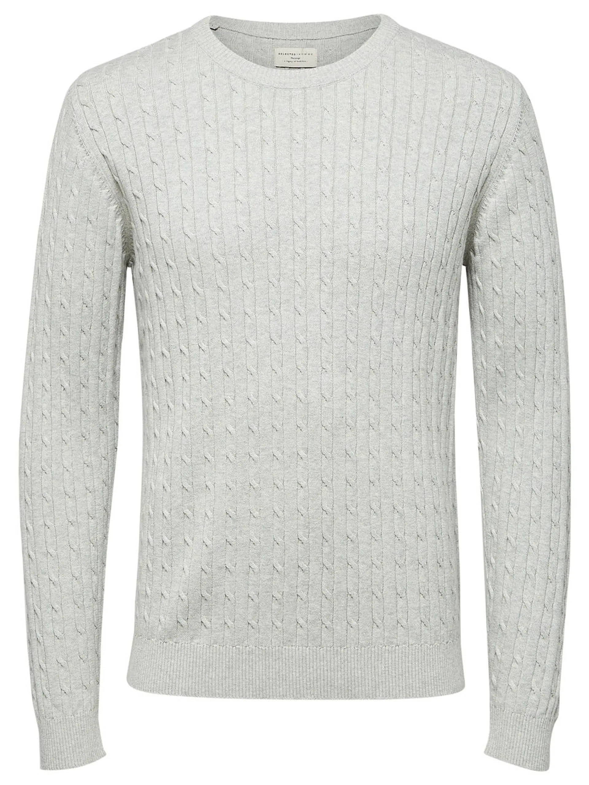 Selected Crew Neck Cotton Clayton Jumper Light Grey