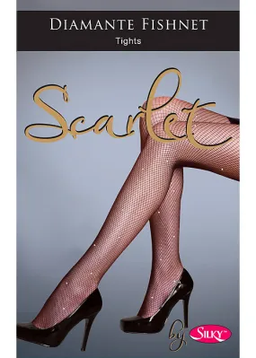 Silky Scarlet Diamante Fishnet Tights ()