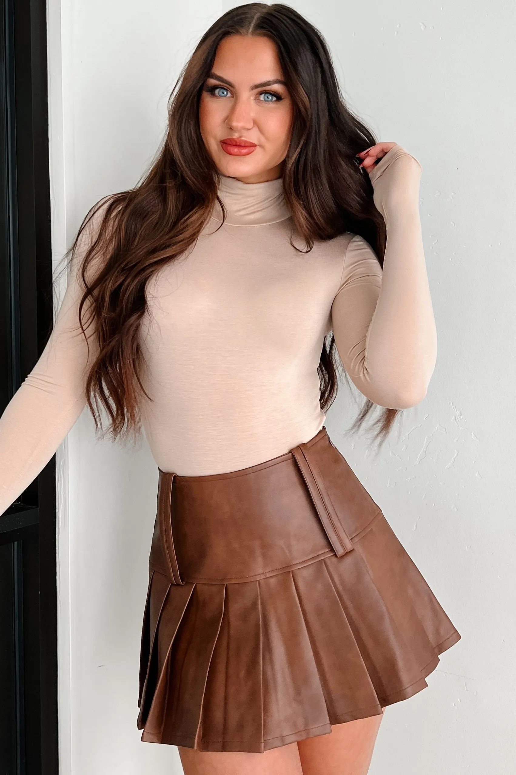 Simple Remedy Long Sleeve Turtleneck Bodysuit (Taupe)