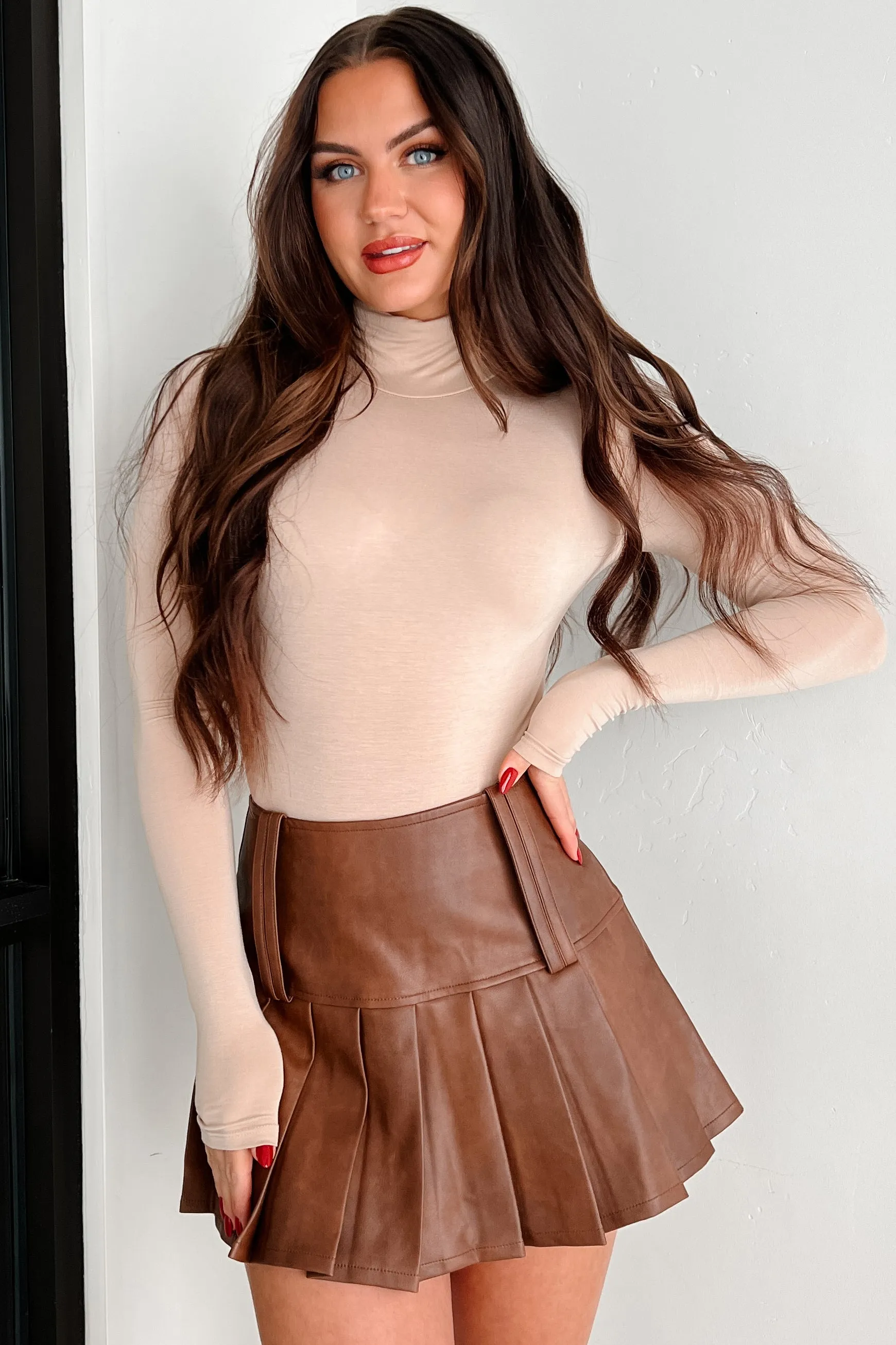 Simple Remedy Long Sleeve Turtleneck Bodysuit (Taupe)