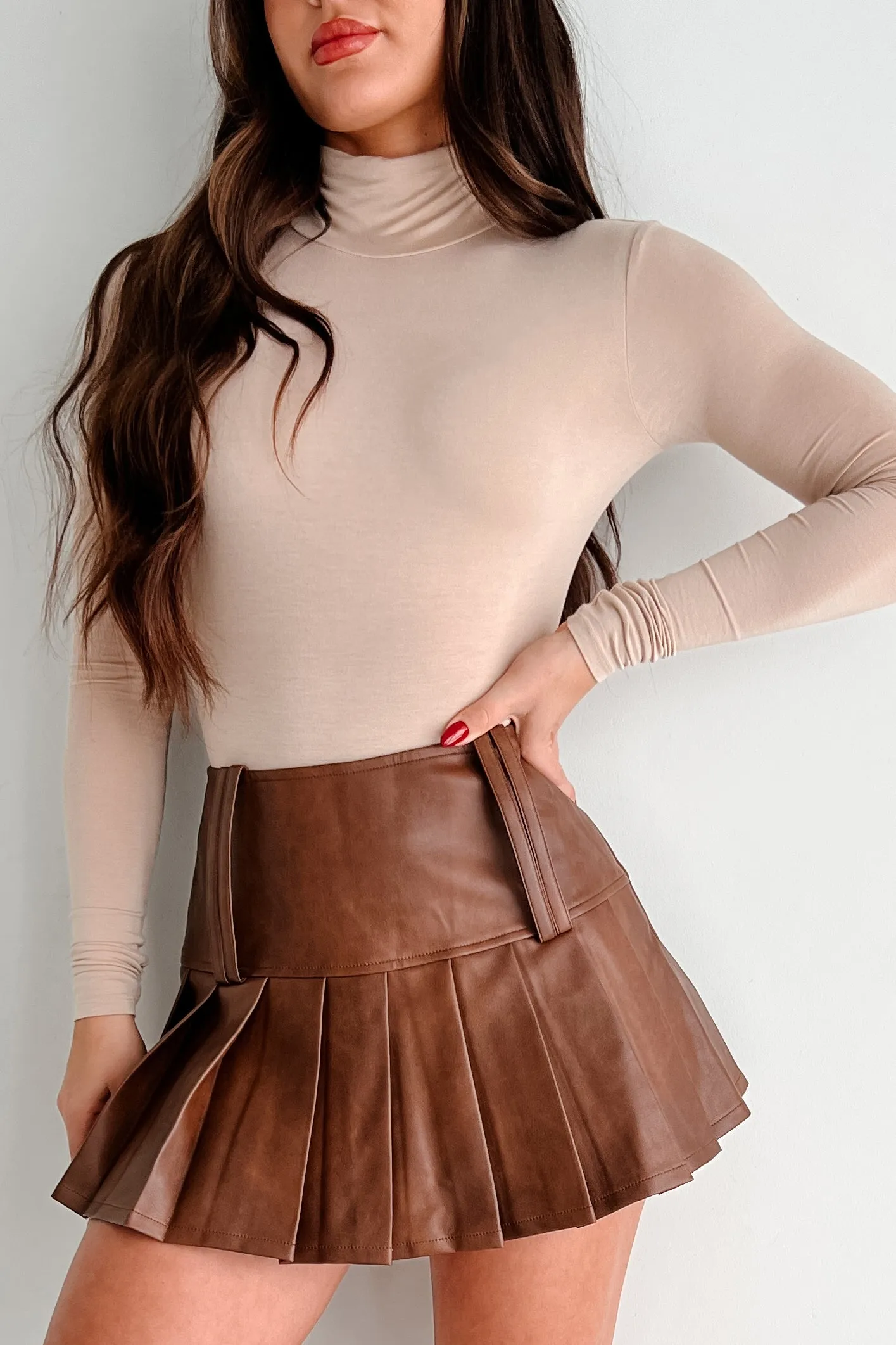 Simple Remedy Long Sleeve Turtleneck Bodysuit (Taupe)